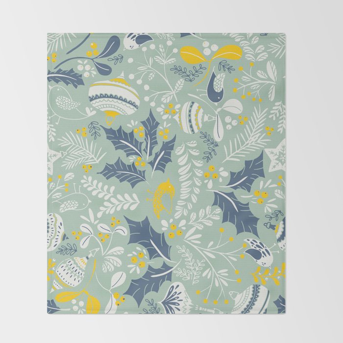 Wonderful ditsy holiday joy mint Throw Blanket Gallery Image 2