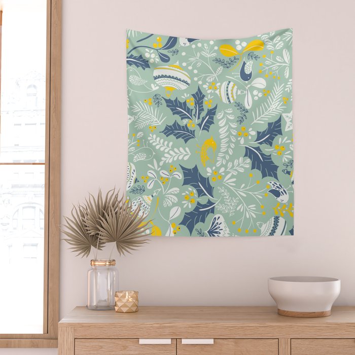 Wonderful ditsy holiday joy mint Wall Tapestry Gallery Image 2