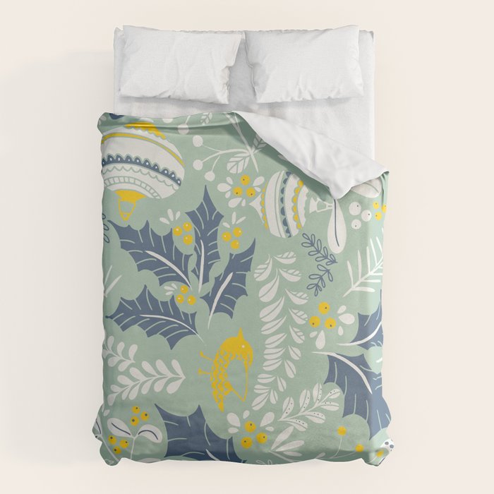 Wonderful ditsy holiday joy mint Duvet Cover Gallery Image 1