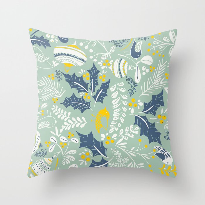 Wonderful ditsy holiday joy mint Throw Pillow Gallery Image 1