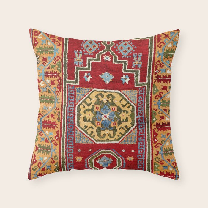Konya Central Anatolian Niche Rug Print Throw Pillow Gallery Image 1