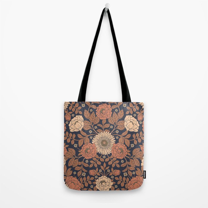 Peach, Dusty Rose, Mauve & Blue-Gray Floral Pattern Tote Bag Gallery Image 2