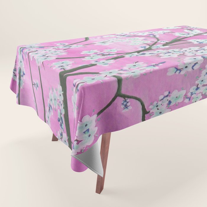 Elegant white pink floral painting pattern Tablecloth Gallery Image 1