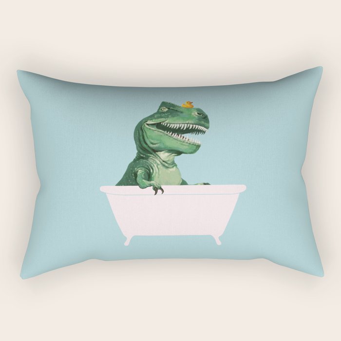 Playful T-Rex in Bathtub in Green Rectangular Pillow Gallery Image 2