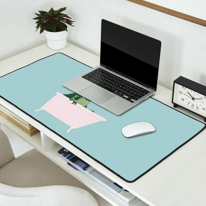 Playful T-Rex in Bathtub in Green Desk Mat Gallery Image 2