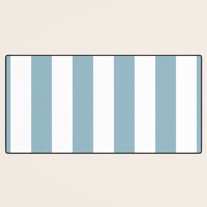 Large Baby Blue and White Vertical Cabana Tent Stripes Desk Mat Gallery Image 3