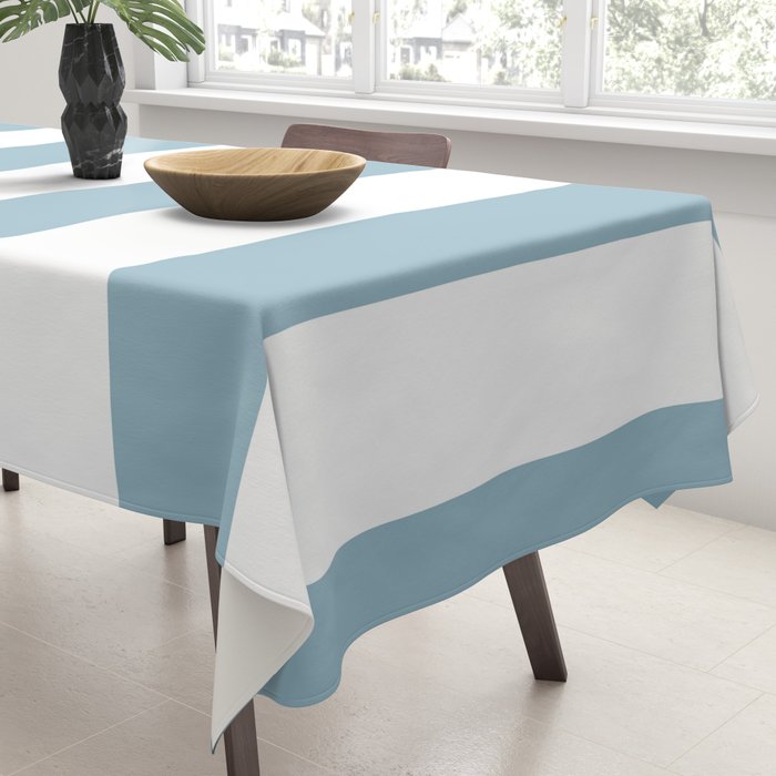 Large Baby Blue and White Vertical Cabana Tent Stripes Tablecloth Gallery Image 3