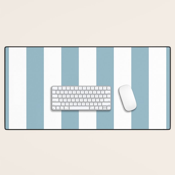Large Baby Blue and White Vertical Cabana Tent Stripes Desk Mat Gallery Image 1