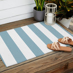 Large Baby Blue and White Vertical Cabana Tent Stripes Outdoor Rug Gallery Image 2