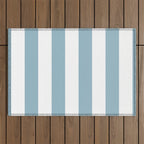Large Baby Blue and White Vertical Cabana Tent Stripes Outdoor Rug Gallery Image 1
