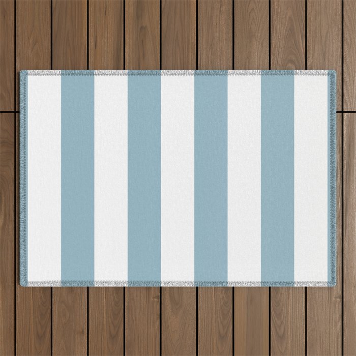 Large Baby Blue and White Vertical Cabana Tent Stripes Outdoor Rug Gallery Image 1