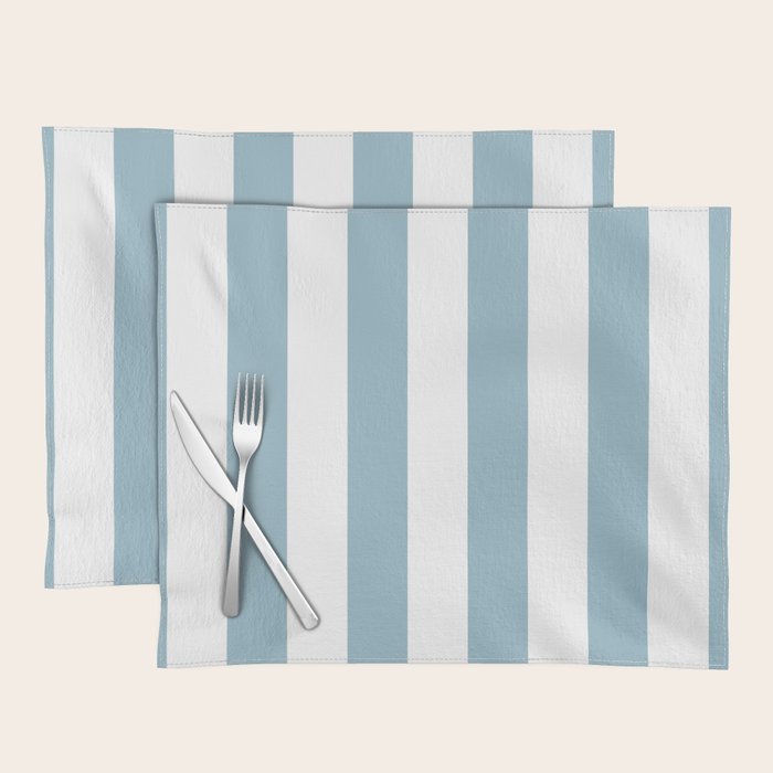 Large Baby Blue and White Vertical Cabana Tent Stripes Placemat Gallery Image 1