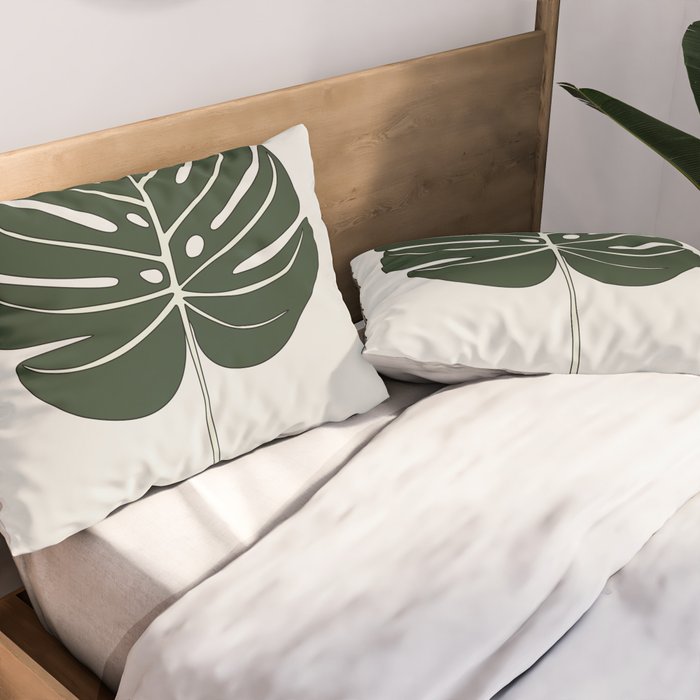 Split Philodendron Leaf Illustration Pillow Sham Gallery Image 2