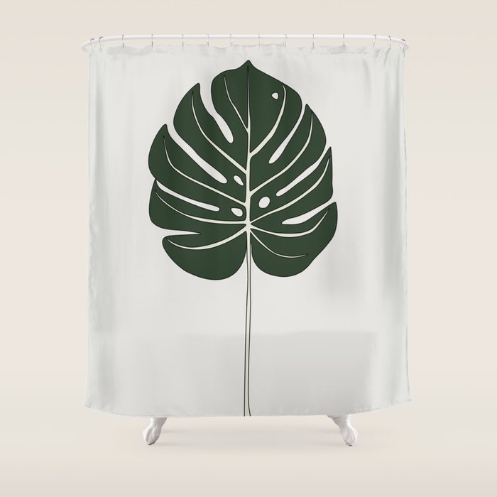 Split Philodendron Leaf Illustration Shower Curtain Gallery Image 1