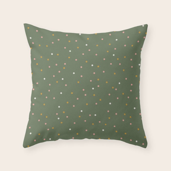 Confetti Pink Gold Cream On Muted Green Throw Pillow Gallery Image 1
