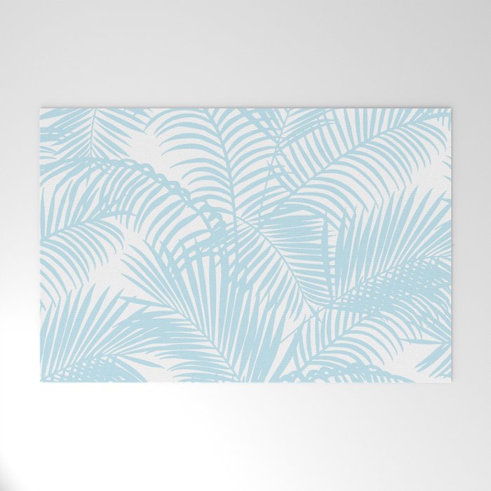 Pastel blue modern simple tropical palm tree Welcome Mat Gallery Image 1