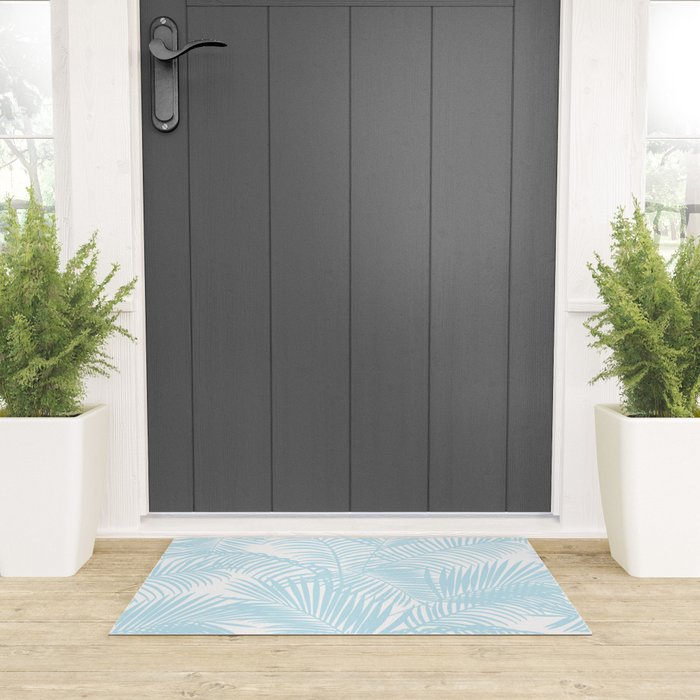 Pastel blue modern simple tropical palm tree Welcome Mat Gallery Image 3