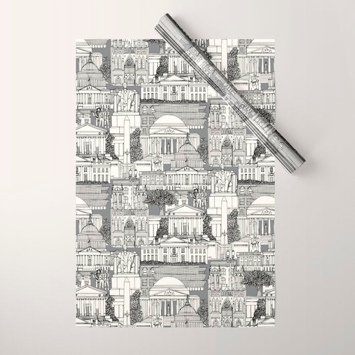 Washington DC toile gray Wrapping Paper Gallery Image 1