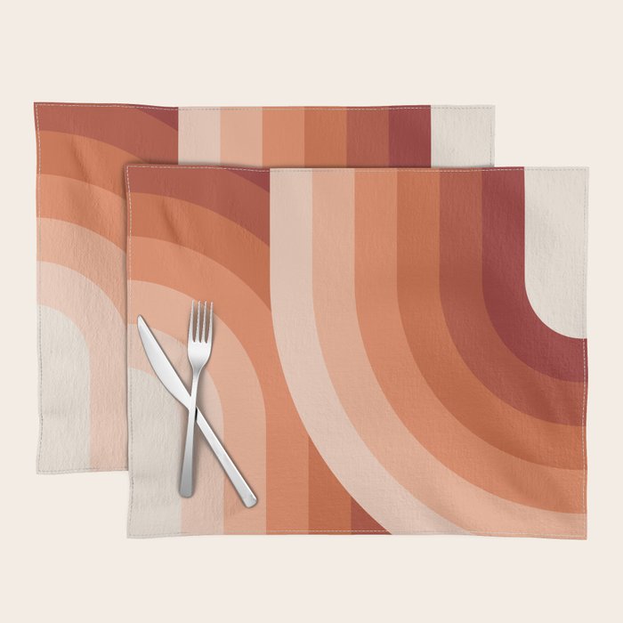 Mid Century Modern Geometric 89 in Terracotta Shades (Rainbow Abstract) Placemat Gallery Image 1