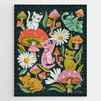 Kittens & Shrooms - Rainbow on Teal Jigsaw Puzzle Gallery Image 1