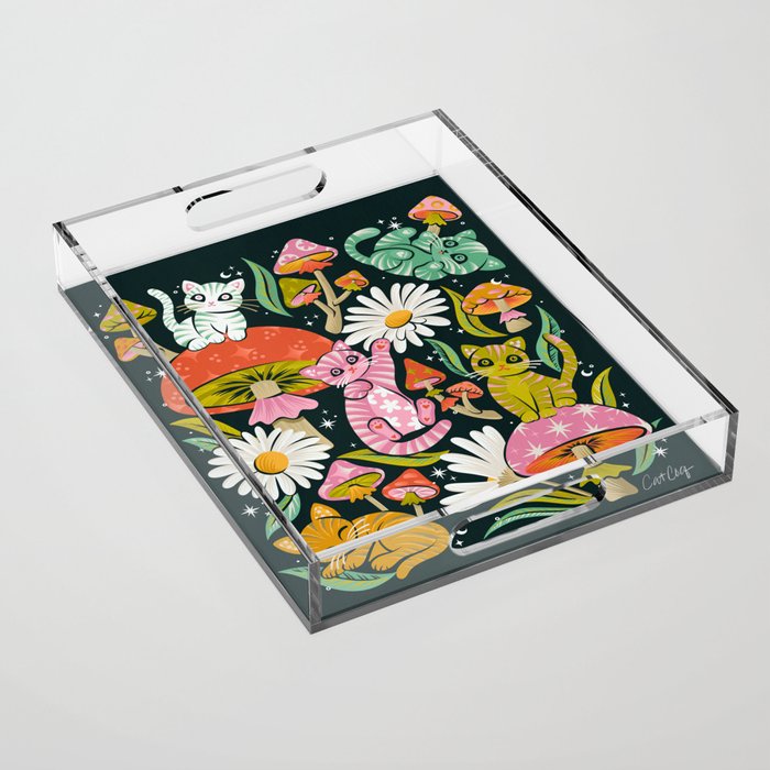 Kittens & Shrooms - Rainbow on Teal Acrylic Tray Gallery Image 1