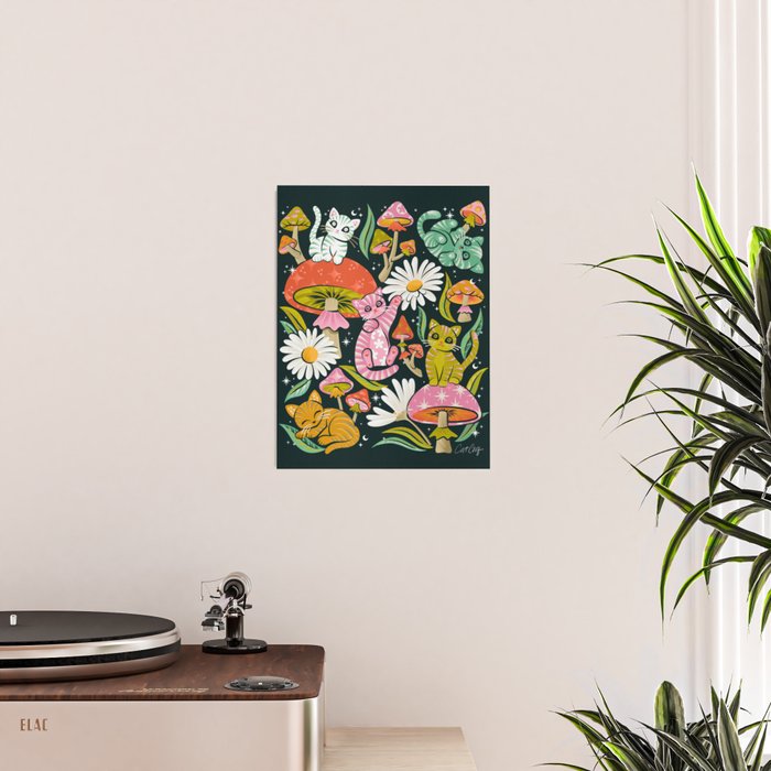 Kittens & Shrooms - Rainbow on Teal Poster Gallery Image 2