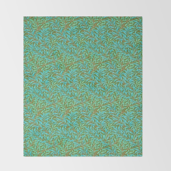 William Morris Vintage Willow Bough Turquoise Olive Throw Blanket Gallery Image 2