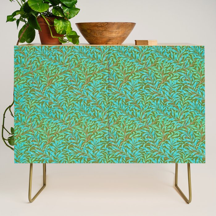 William Morris Vintage Willow Bough Turquoise Olive Credenza Gallery Image 1