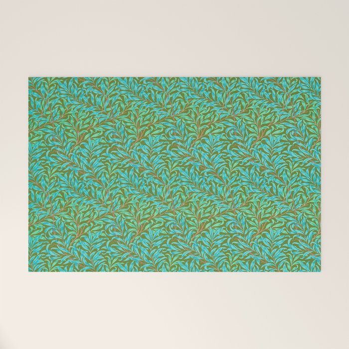 William Morris Vintage Willow Bough Turquoise Olive Welcome Mat Gallery Image 1