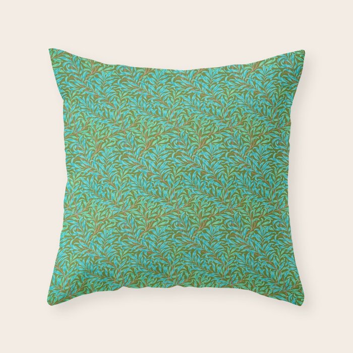 William Morris Vintage Willow Bough Turquoise Olive Throw Pillow Gallery Image 6
