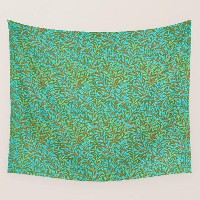 William Morris Vintage Willow Bough Turquoise Olive Wall Tapestry Gallery Image 1