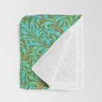 William Morris Vintage Willow Bough Turquoise Olive Throw Blanket Gallery Image 3