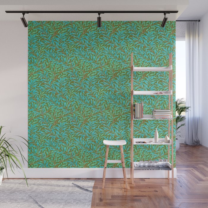 William Morris Vintage Willow Bough Turquoise Olive Wall Mural Gallery Image 1