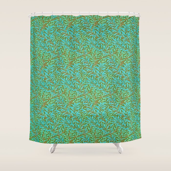 William Morris Vintage Willow Bough Turquoise Olive Shower Curtain Gallery Image 1