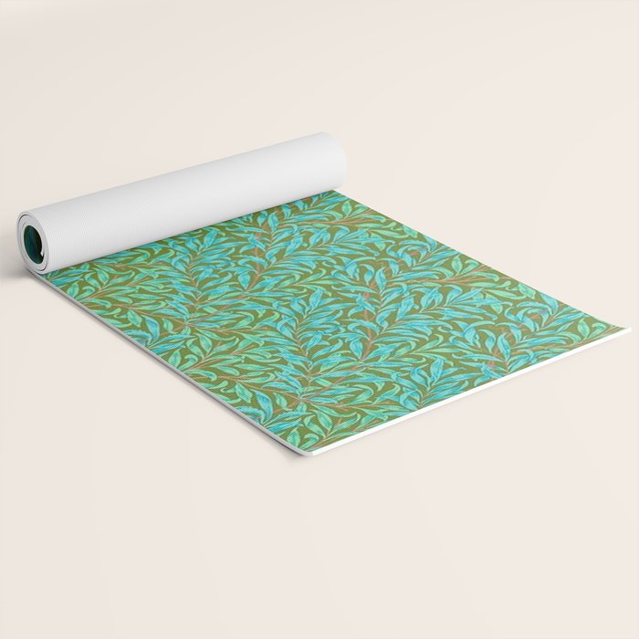 William Morris Vintage Willow Bough Turquoise Olive Yoga Mat Gallery Image 2