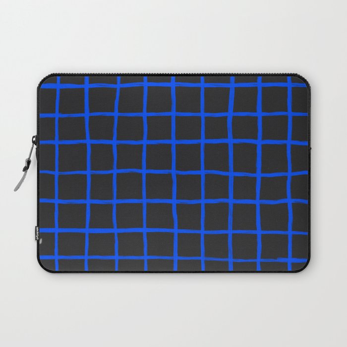 Cobalt Blue Grid over Charcoal Black Laptop Sleeve Gallery Image 1