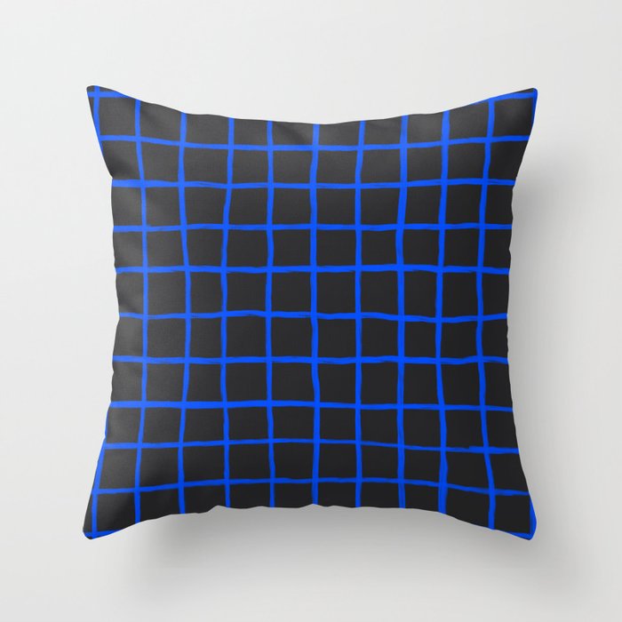Cobalt Blue Grid over Charcoal Black Throw Pillow Gallery Image 6