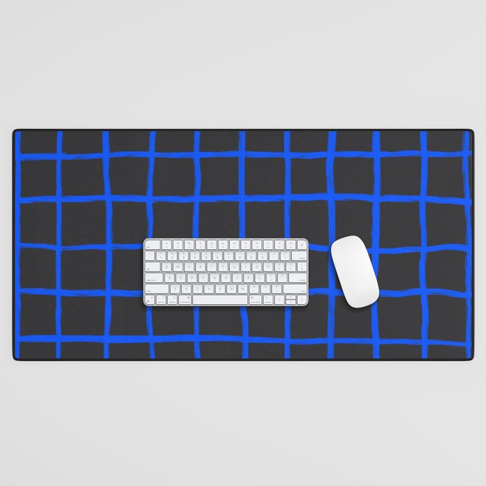 Cobalt Blue Grid over Charcoal Black Desk Mat Gallery Image 1