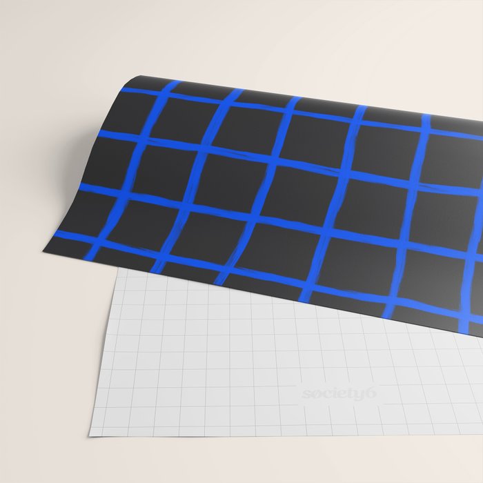 Cobalt Blue Grid over Charcoal Black Wrapping Paper Gallery Image 2