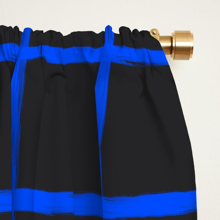 Cobalt Blue Grid over Charcoal Black Window Curtain Gallery Image 2