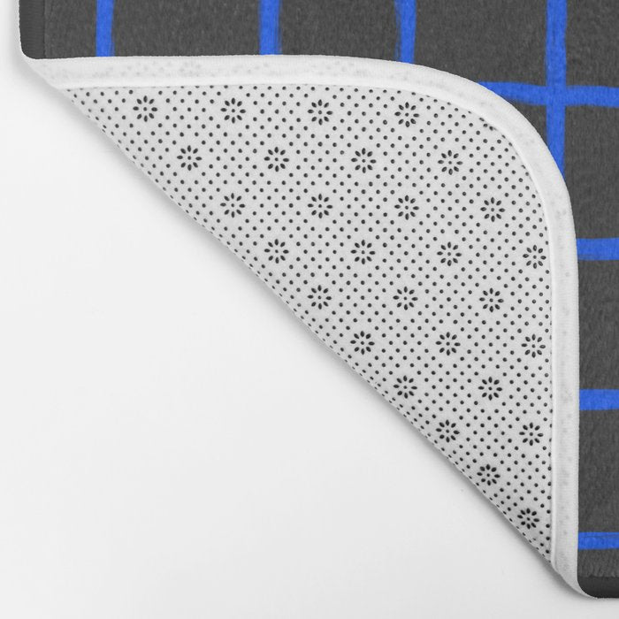 Cobalt Blue Grid over Charcoal Black Bath Mat Gallery Image 2