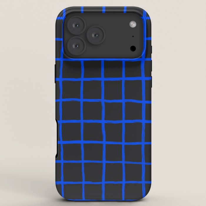 Cobalt Blue Grid over Charcoal Black iPhone Case Gallery Image 8