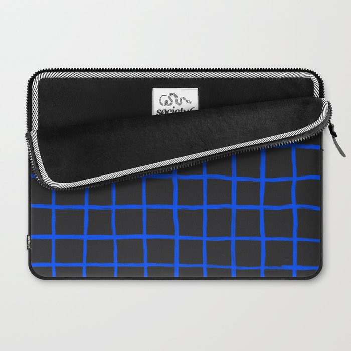 Cobalt Blue Grid over Charcoal Black Laptop Sleeve Gallery Image 2