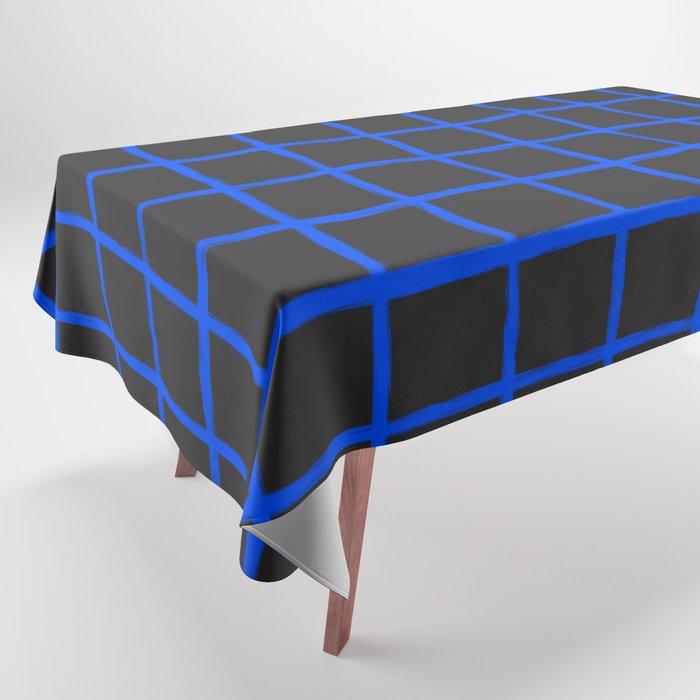 Cobalt Blue Grid over Charcoal Black Tablecloth Gallery Image 1