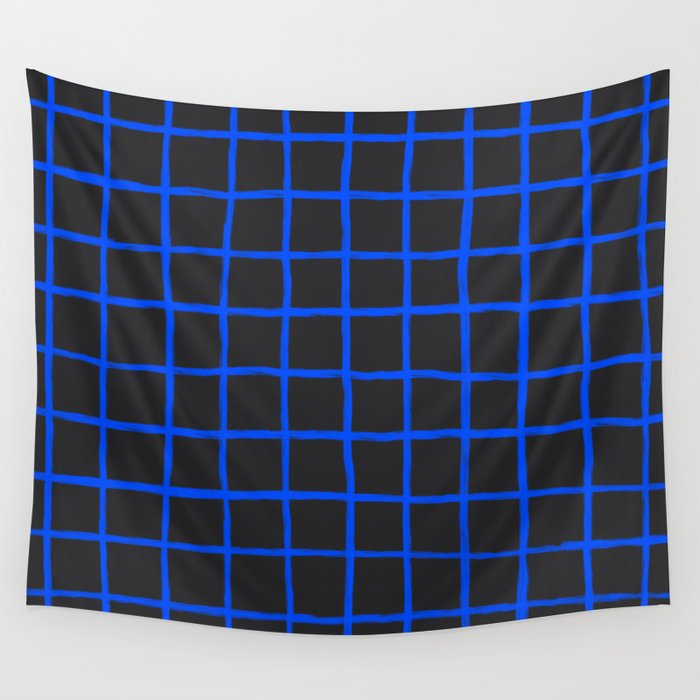 Cobalt Blue Grid over Charcoal Black Wall Tapestry Gallery Image 4
