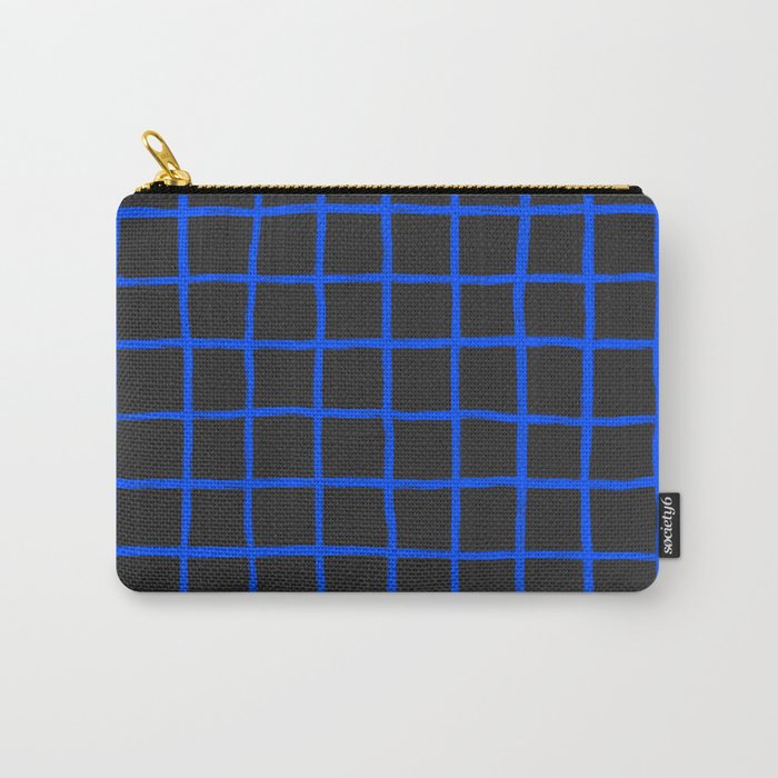 Cobalt Blue Grid over Charcoal Black Carry All Pouch Gallery Image 1