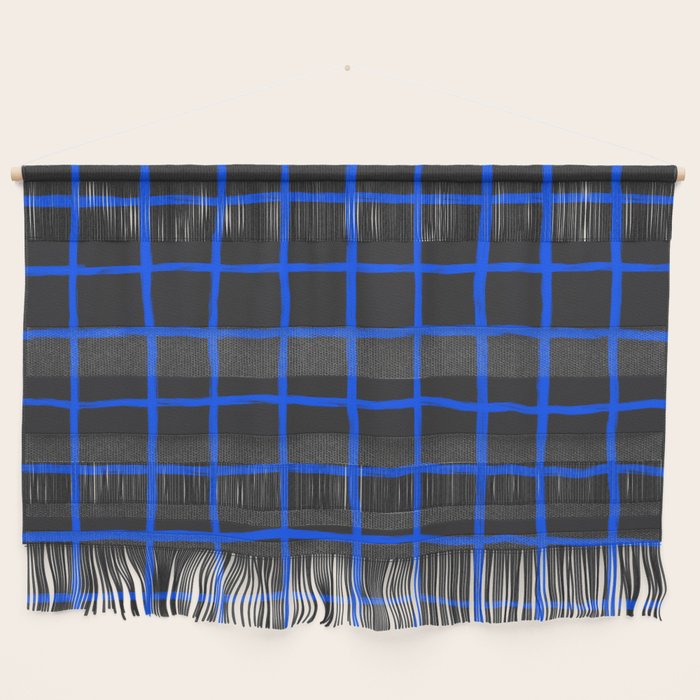 Cobalt Blue Grid over Charcoal Black Wall Hanging Gallery Image 1