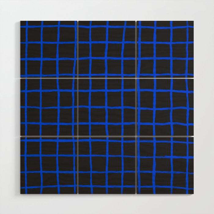 Cobalt Blue Grid over Charcoal Black Wood Wall Art Gallery Image 1