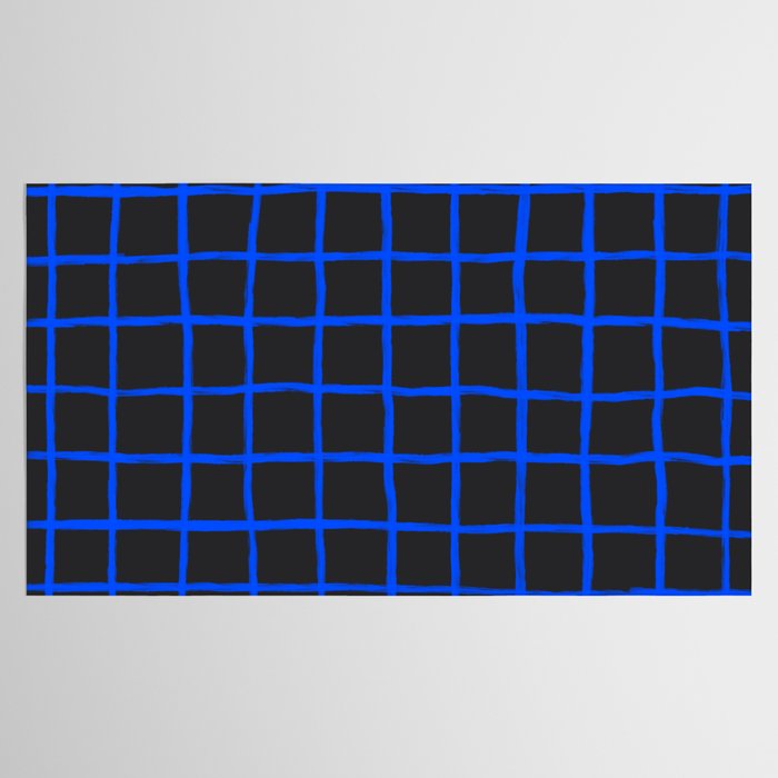 Cobalt Blue Grid over Charcoal Black Tablecloth Gallery Image 2