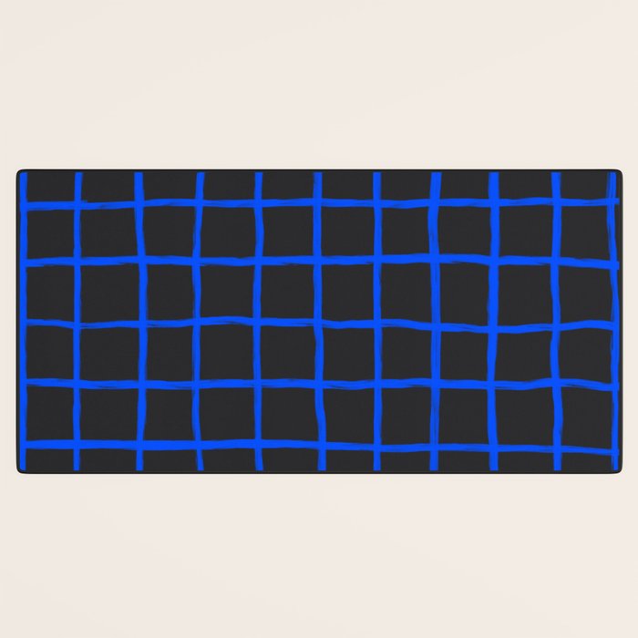 Cobalt Blue Grid over Charcoal Black Desk Mat Gallery Image 3